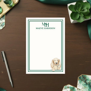 Post-it® Dachshund lisant avec monogramme dessiné à la main