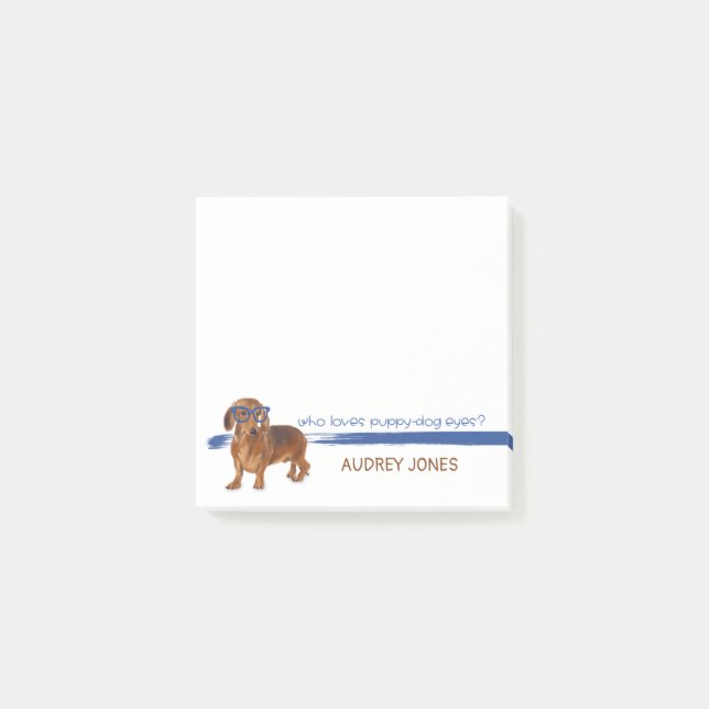 Post-it® Dachshund Petit chien avec lunettes bleues (Devant)