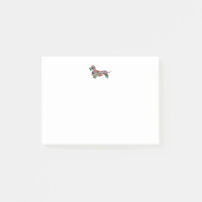 Post-it® Dachshund Revêtu Géo Silhouette Plaid (Devant)