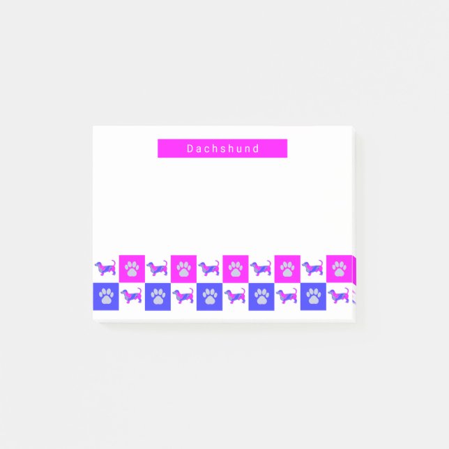 Post-it® Dachshund Silhouette Chien & Paw Hot Pink & Blue (Devant)