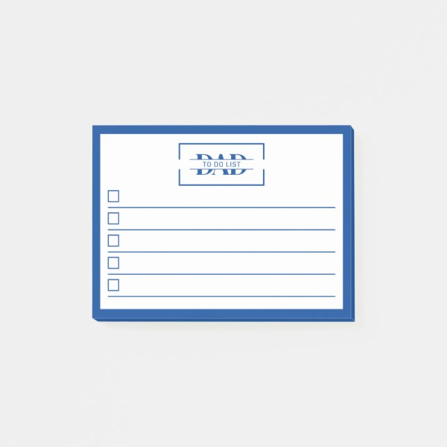 Post-it® Dad Modern Blue Monogram 4" x 3" To Do List (Devant)