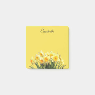 Post-it® Daffodil Floral Yellow Script Nom du monogramme 3x