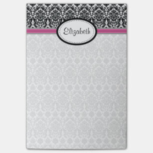 Post-it® Damask Floral Black White Pink Nom personnalisé