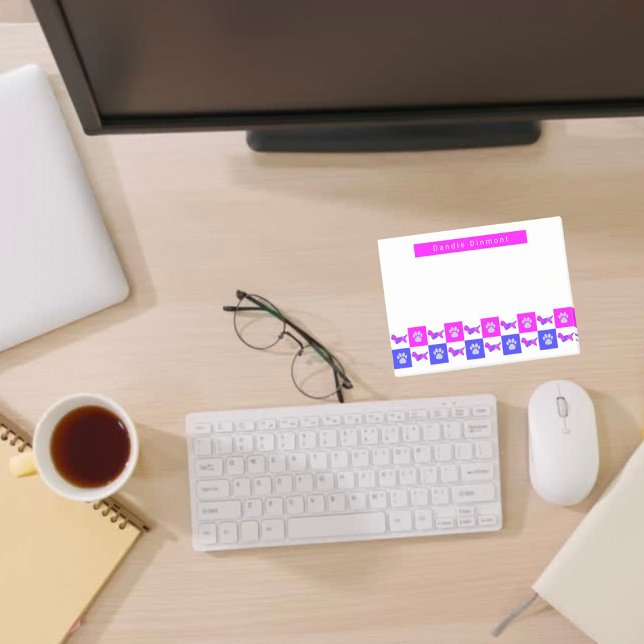 Post-it® Dandie Dinmont Terrier Dog & Paw Hot Pink & Blue (Créateur téléchargé)