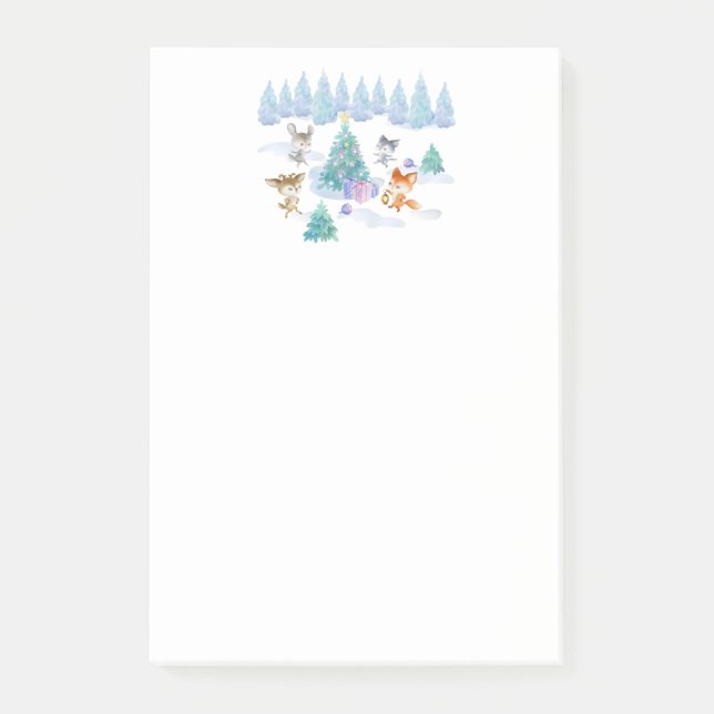 Post-it® Danse Animaux de forêt Noël Aquarelle (Devant)