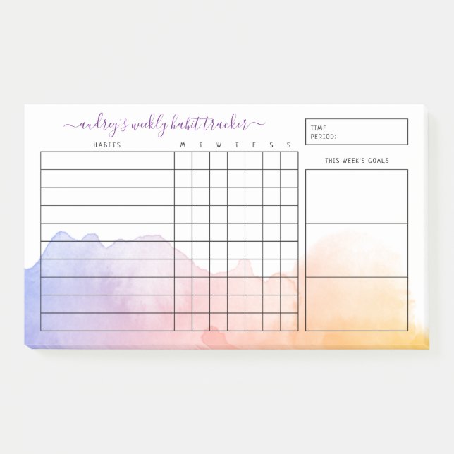 Post-it® Dawn Watercolor Wash Weekly Habit Tracker (Devant)