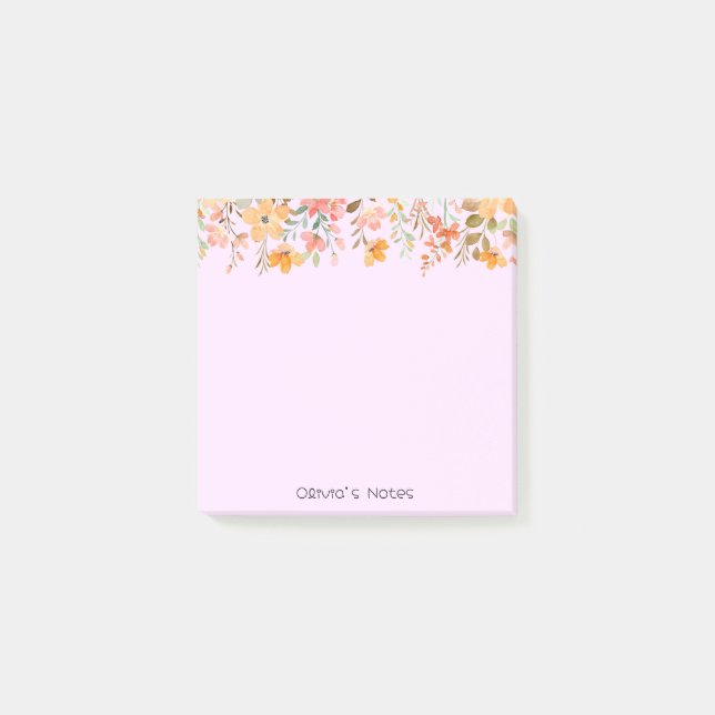Post-it® dégradé de fleurs rose Nom personnalisé (Devant)