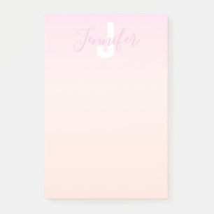 Post-it® Dégradé ombré rose clair et pêche Nom et monogramm
