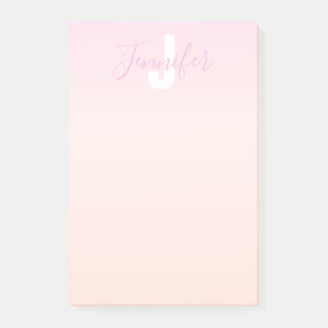 Post-it® Dégradé ombré rose clair et pêche Nom et monogramm (Devant)