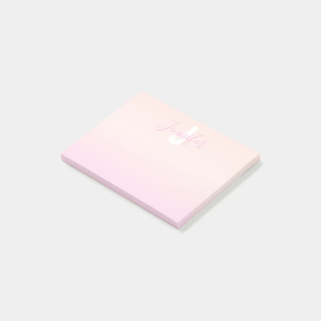 Post-it® Dégradé ombré rose clair et pêche Nom et monogramm (Incliné)