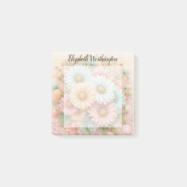 Post-it® Dentelle monogramme fleurs roses blanches bleues m (Devant)
