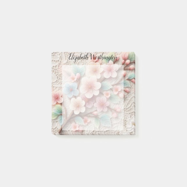 Post-it® Dentelle monogramme florale rose pastel fleur de c (Devant)