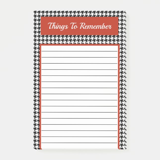 Post-it® Design chic tendance noir et blanc Houndstooth rou (Devant)