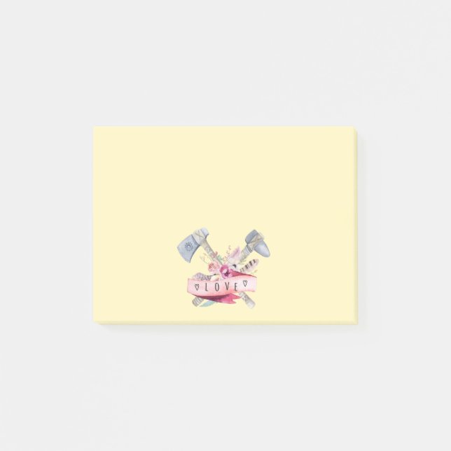 Post-it® Design en aquarelle Tomahawk marteau et fleurs (Devant)