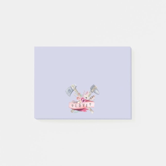 Post-it® Design en aquarelle Tomahawk marteau et fleurs (Devant)