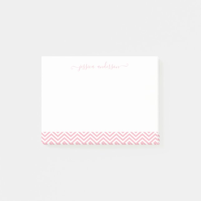 Post-it® Design moderne Chic Blush Rose Blanc Chevron Scrip (Devant)