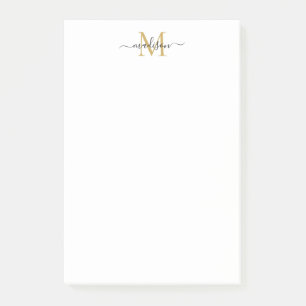 Post-it® Design moderne Script de fille Monogramme Noir Or