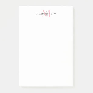 Post-it® Design Moderne Script Monogramme Rose Clair