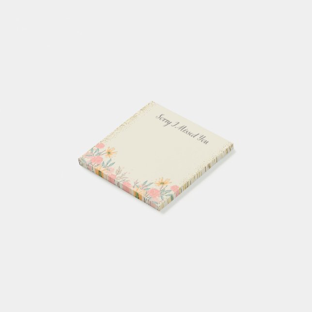 Post-it® Désolé De Vous Manquer Aquarelle Florale Rose (Incliné)