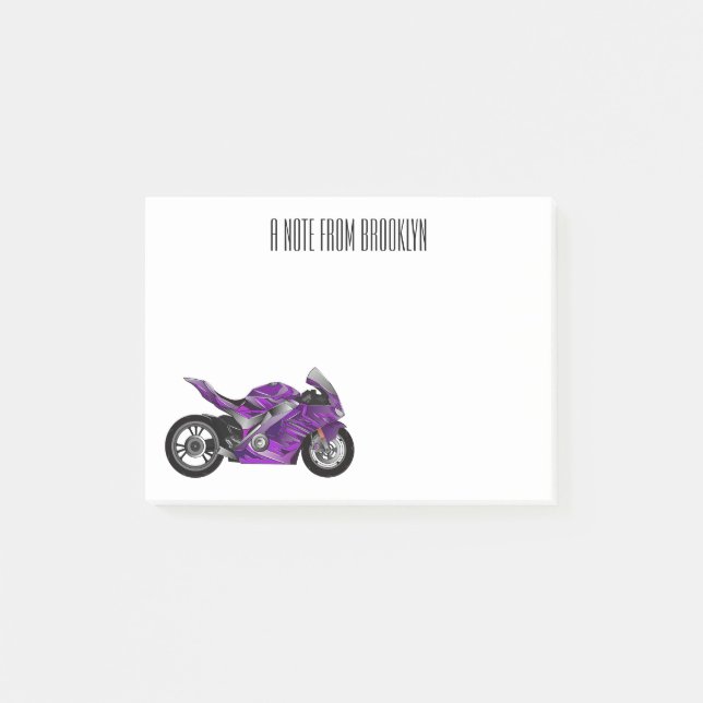 Post-it® Dessin animé de moto sportive violette (Devant)