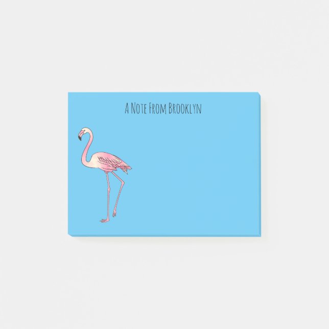 Post-it® dessin animé d'oiseau Flamant rose (Devant)