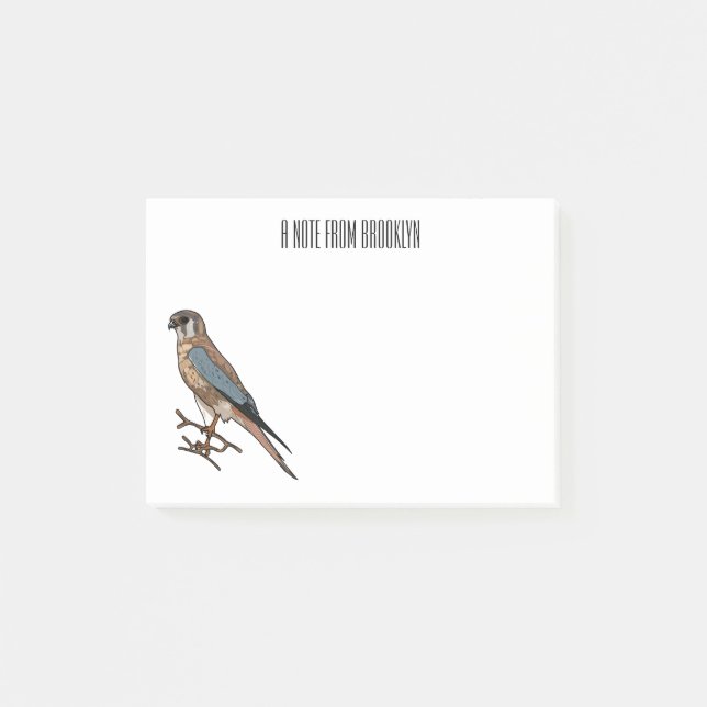 Post-it® dessin animé d'oiseau-kestrel américain (Devant)
