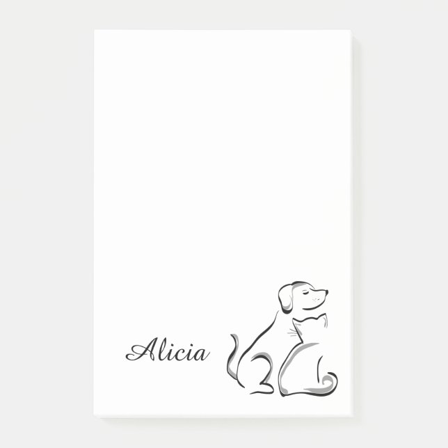 Post-it® dessin au trait de chat et chien mignon (Devant)