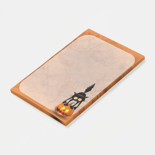 Post-it® Dessin d'Halloween au chat effrayé sur Citrouille (Incliné)