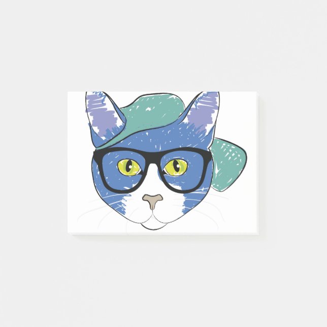 Post-it® Dessin Mascotte de chat Feline Crayon Animaux (Devant)