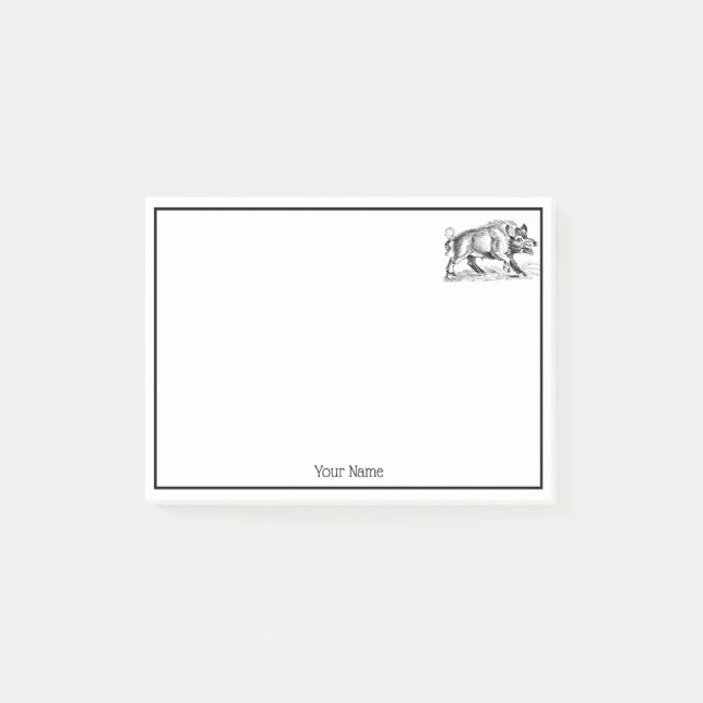 Post-it® Dessin vintage de sanglier BW #2 (Devant)