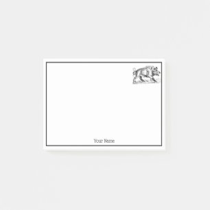 Post-it® Dessin vintage de sanglier en noir et blanc #2