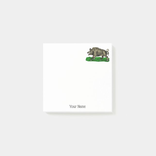 Post-it® Dessin vintage de sanglier en noir et blanc #3C (Devant)