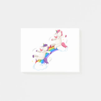Post-it® Deux licornes glissant en bas de l'arc-en-ciel