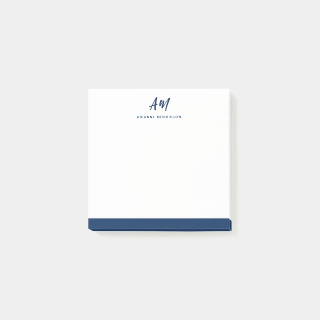 Post-it® Deux Monogrammes Marine Blue Script Décontracté (Devant)