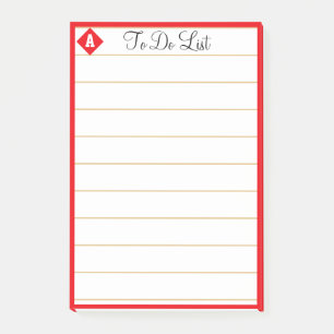Post-it® Diamant rouge et monogramme sur lin blanc