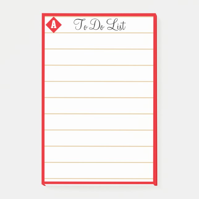 Post-it® Diamant rouge et monogramme sur lin blanc (Devant)