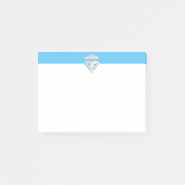 Post-it® Diamant & tiara élégant sur bleu turquoise & blanc (Devant)