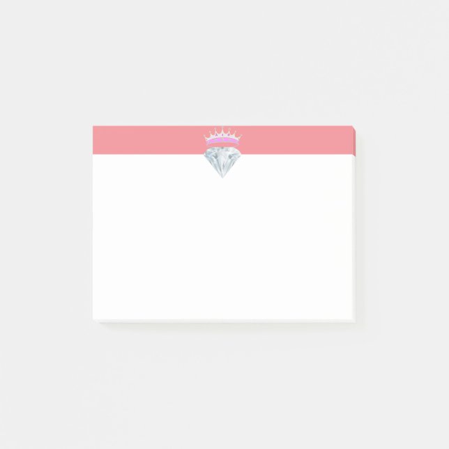 Post-it® Diamant & tiara élégant sur corail et blanc (Devant)