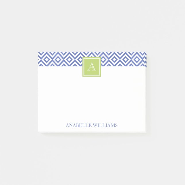 Post-it® Diamants bleus Motif et monogramme vert (Devant)
