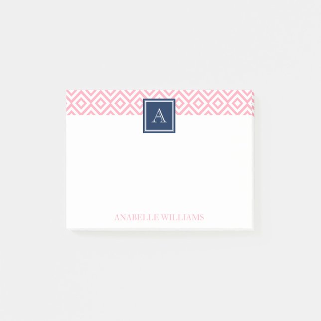 Post-it® Diamants roses Motif et monogramme de marine (Devant)