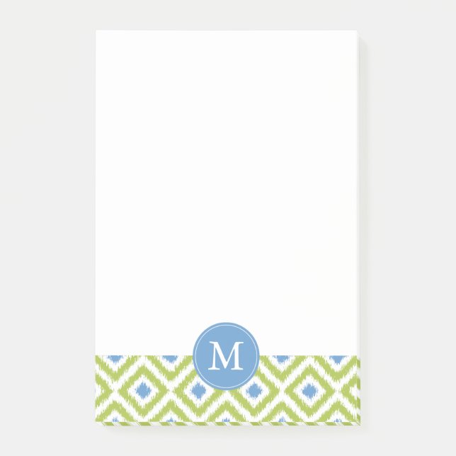 Post-it® Diamants verts et bleus monogrammes Ikat Motif (Devant)