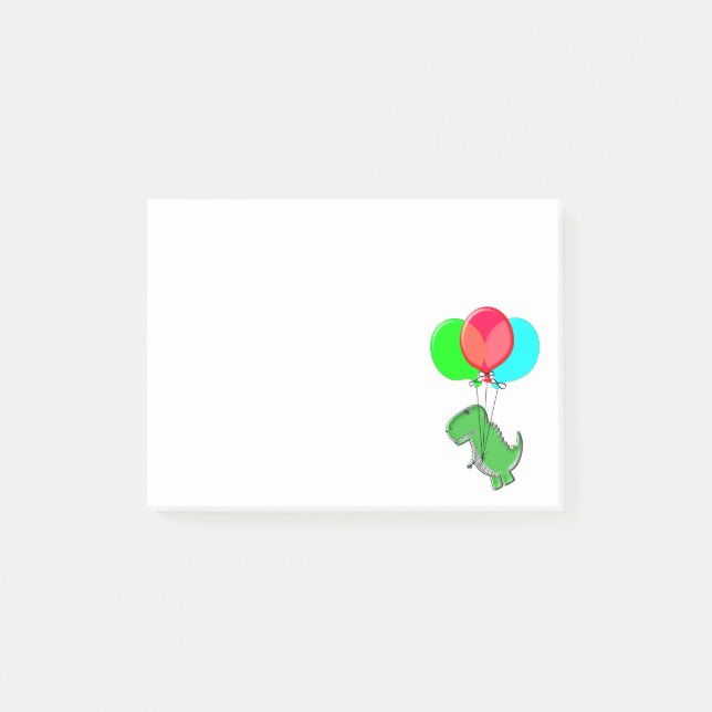 Post-it® Dino mignon et en colère volant avec des ballons d (Devant)