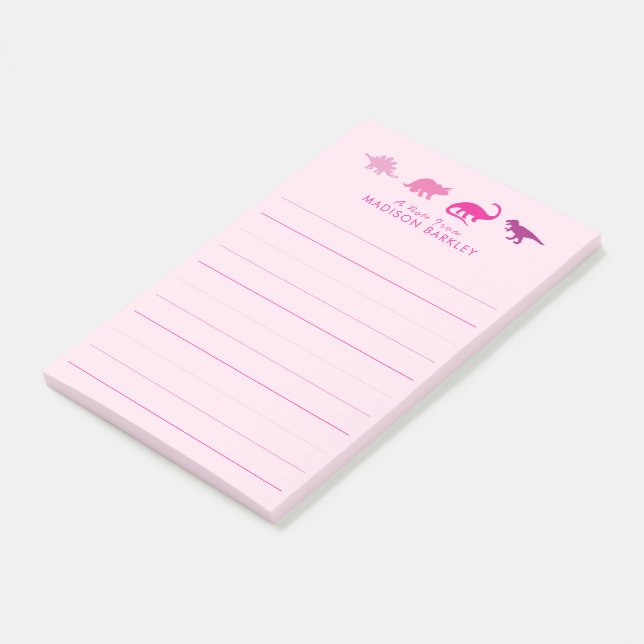 Post-it® Dinosaure Rose Mignon Dino pour Enfants (Incliné)