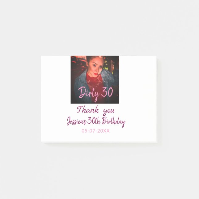 Post-it® Dirty 30 Anniversaire ajouter nom rose ajouter dat (Devant)