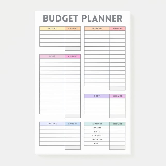 Post-it® Disposition de planificateur de budget pastel (Devant)