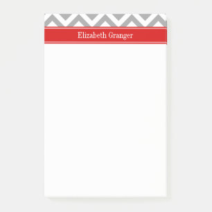 Post-it® Dk Gray White LG Chevron Red Name monogram