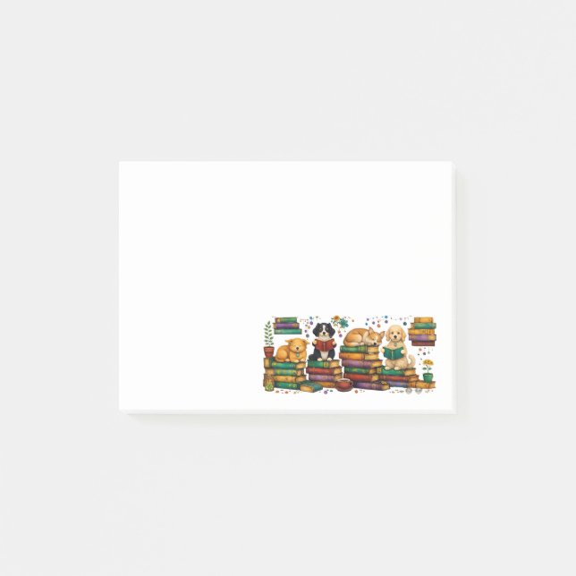 Post-it® Dogs Reading Books Cozy Library Scene (Devant)