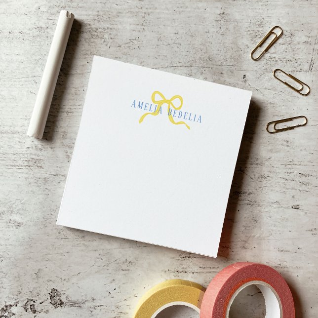 Post-it® Douce Ruban Jaune Bleu Personnalisé (Sweet Yellow Bow Blue Personalized Post-it Notes)