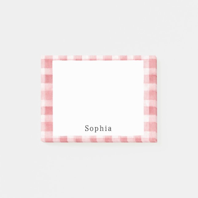 Post-it® Douces Rayures à Carreaux Roses Blanches Féminines (Devant)