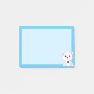 Post-it® Doux dessin animé d'ours polaire sur fond bleu cla